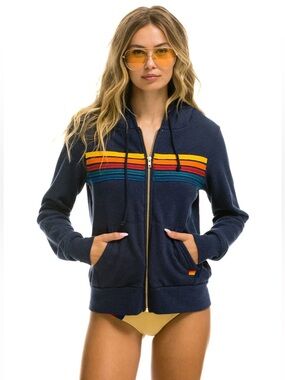 Aviator Nation Navy Five-Stripe Zip-Up